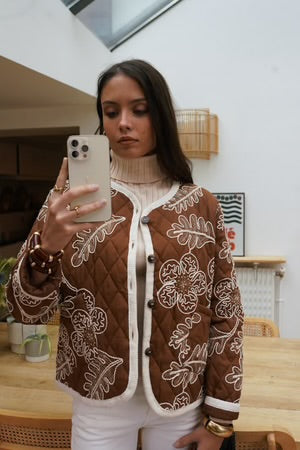 Elsie Embroidered Quilted Jacket - Camel