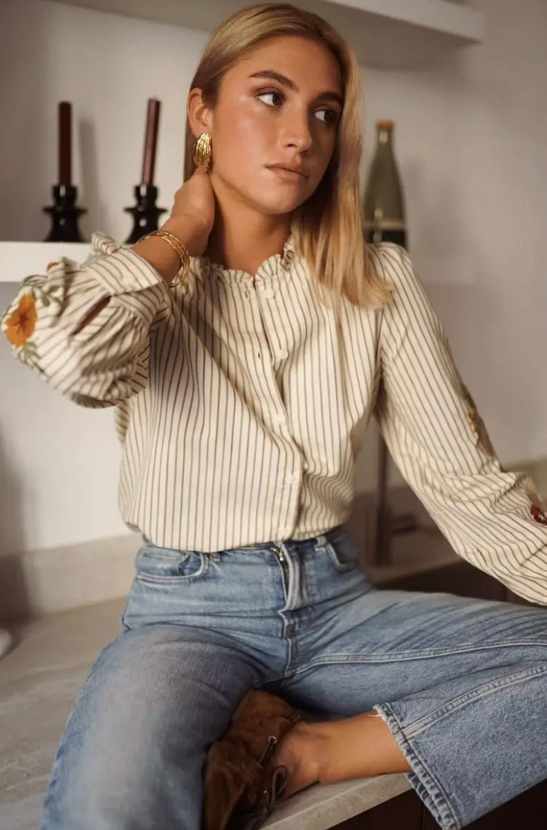 Sarah Embroidered Pinstripe Shirt