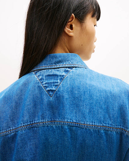 Chambray Belted Mini Shirt Dress