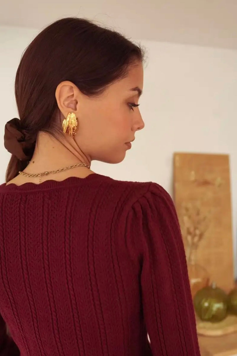 Allie Open Knit Top - Burgundy