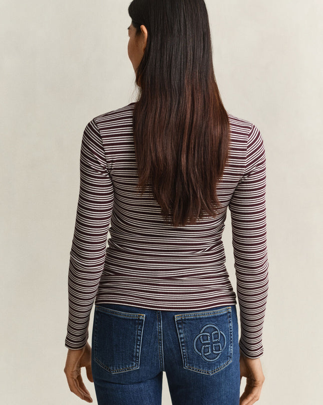 Ribbed Long Sleeve Henley Top - Darkened Wine