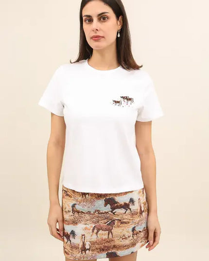 Lila Cow Embroidered Tee - White
