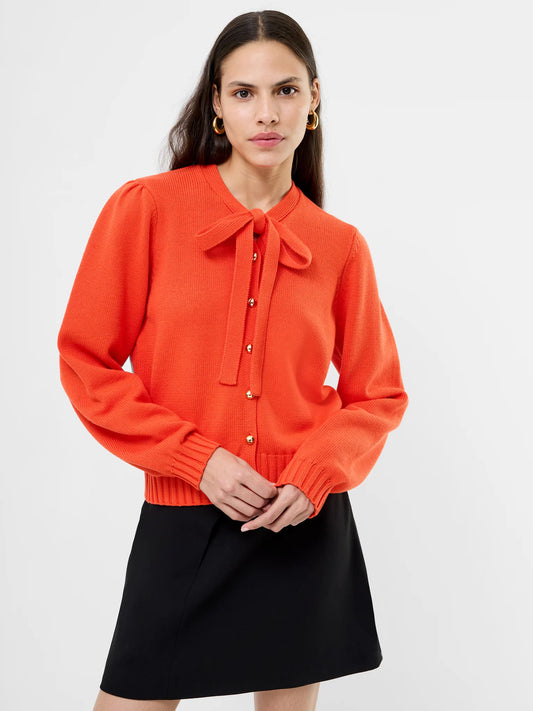 Varli Long Sleeve Tie Neck Cardigan - Flame Orange