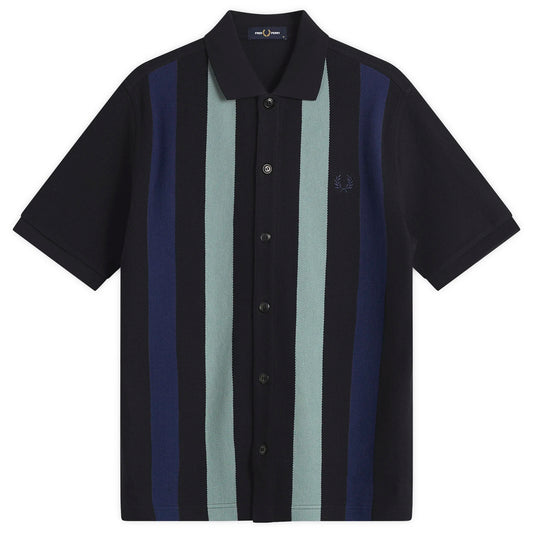 Vertical Stripe Piqué Polo Shirt - Black