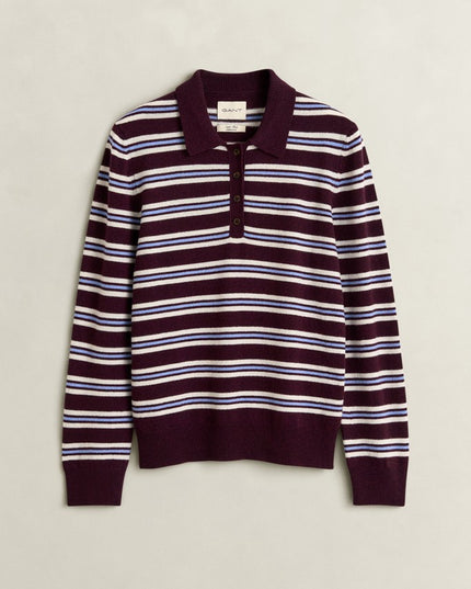 Striped Superfine Lambswool Rugger - Darkened Wine