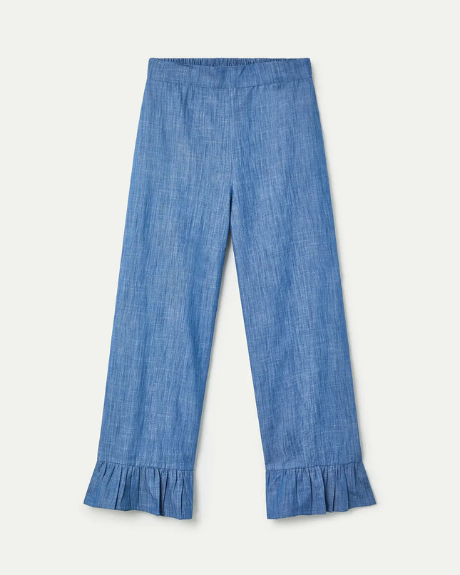 Denim Peplum Frill Chambray Trouser