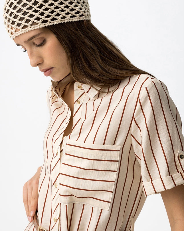 ‘Lunatica’ Striped Midi Dress - Beige