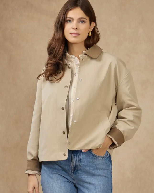 Lucia Short Two Tone Trench Coat - Beige