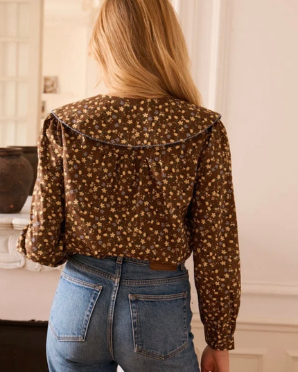 Georgia Floral Blouse with Peter Pan Collar - Brown