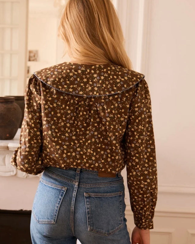 Georgia Floral Blouse with Peter Pan Collar - Brown