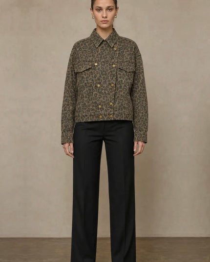 Rosalie Double Breasted Denim Jacket - Leopard