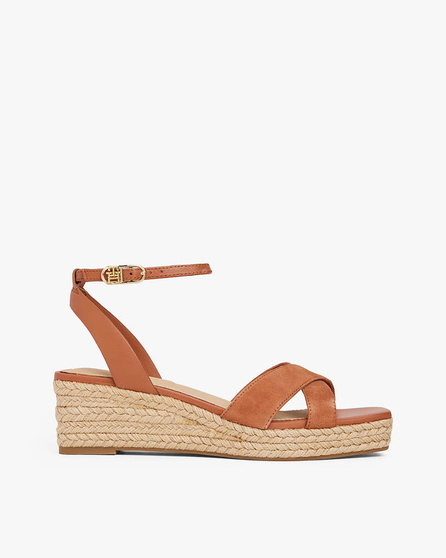 Leather/Suede Mix Wedge Espadrille - Cinnamon Bark