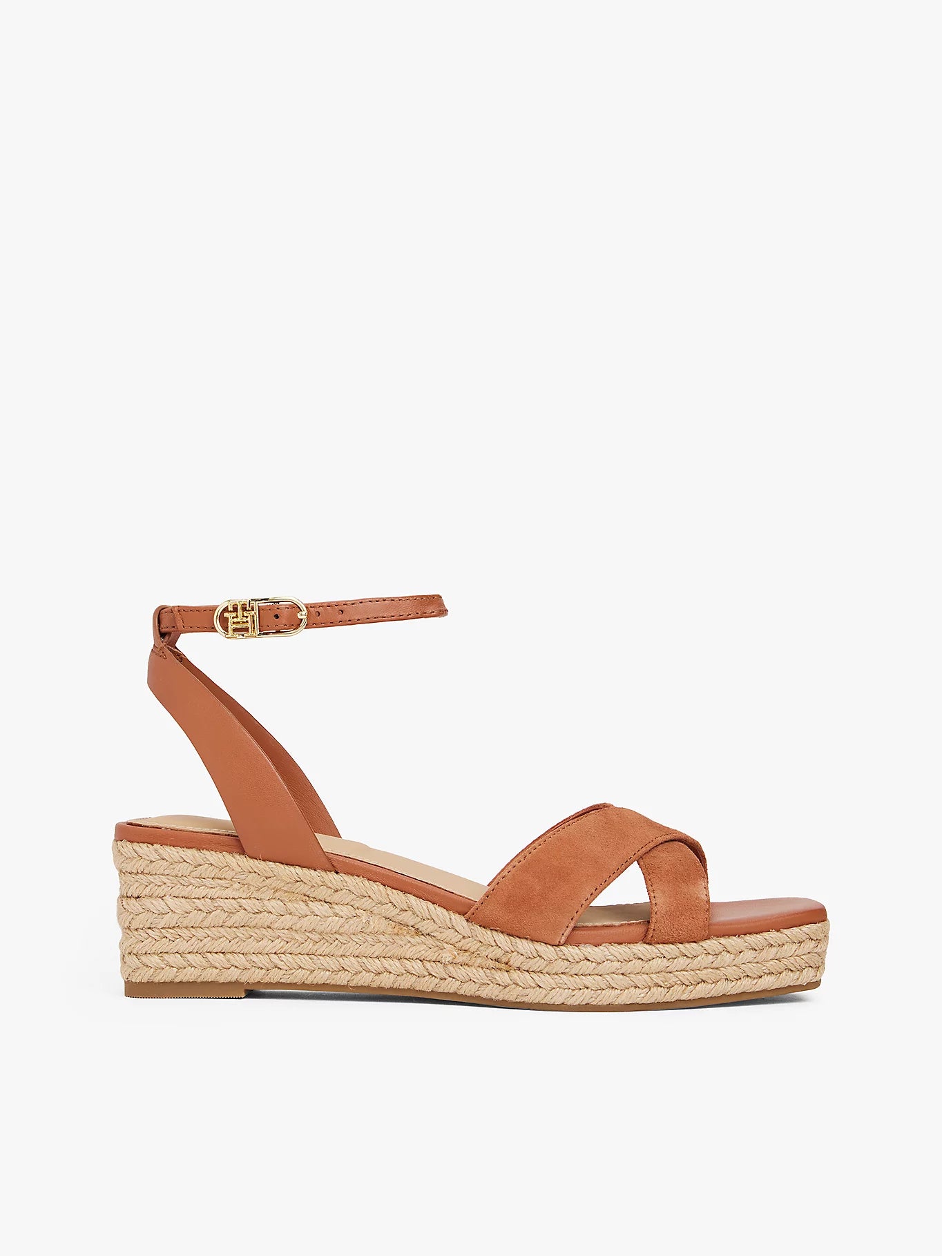 Leather/Suede Mix Wedge Espadrille - Cinnamon Bark
