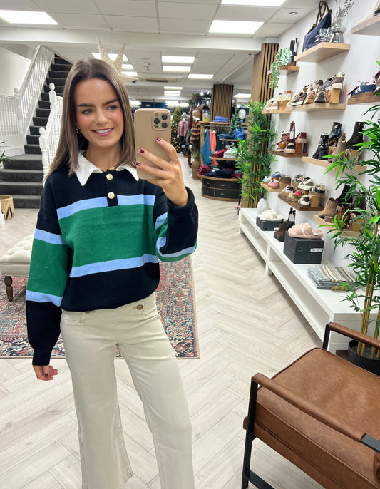 Dana Block Stripe Rugby Top - Green