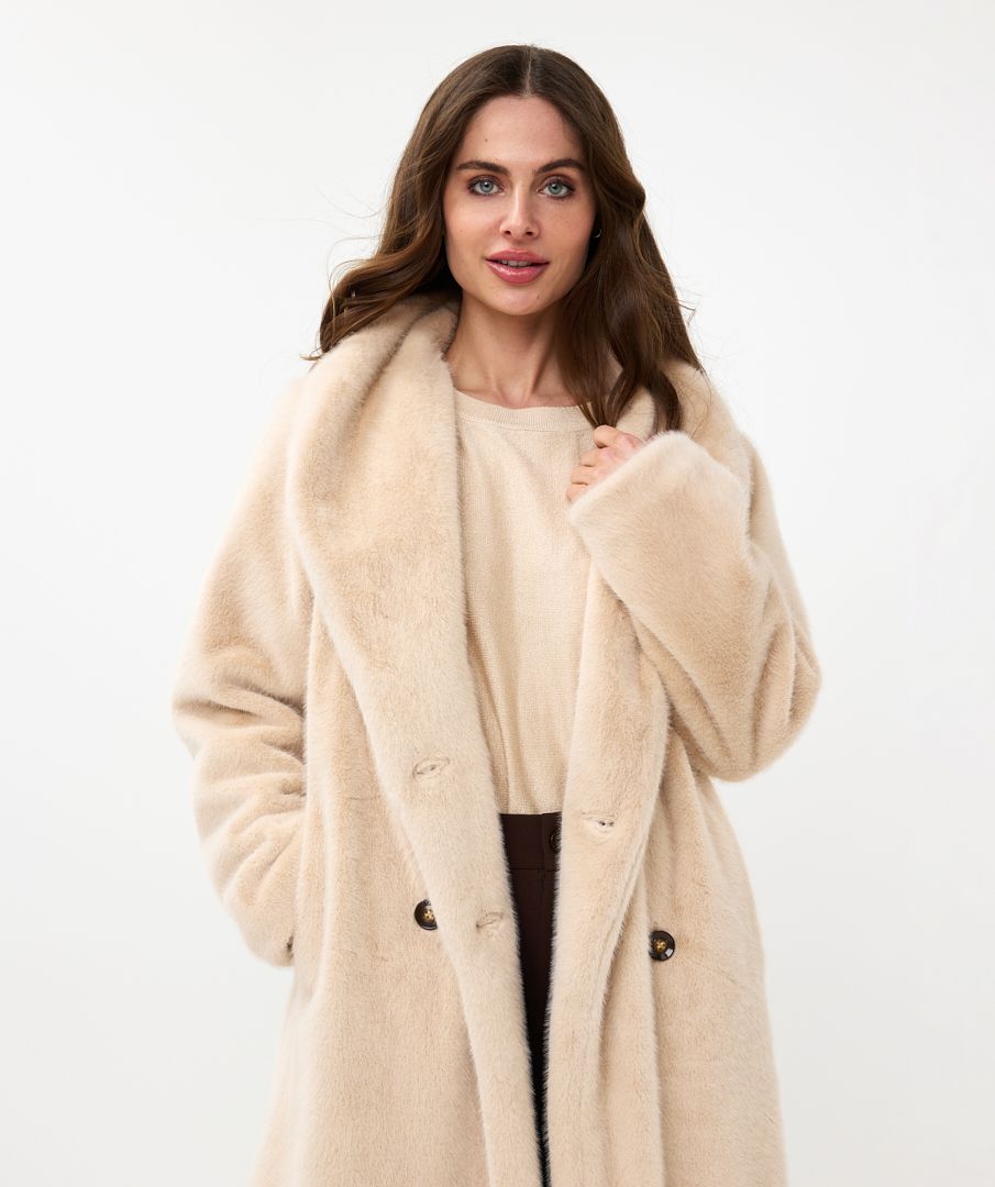 EsQualo - Longline Fur Jacket - Sand