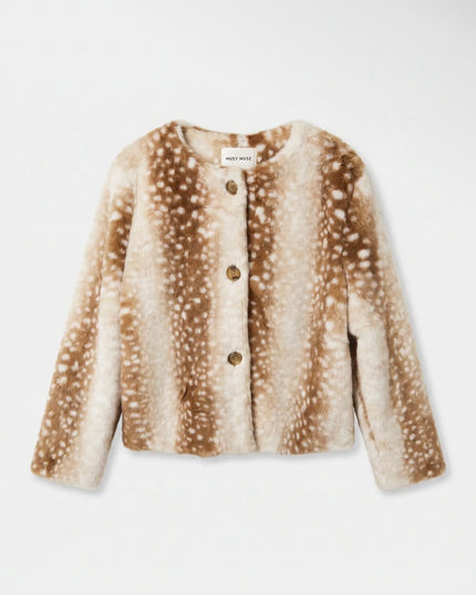 Bambi Fawn Print Fur Jacket - Beige