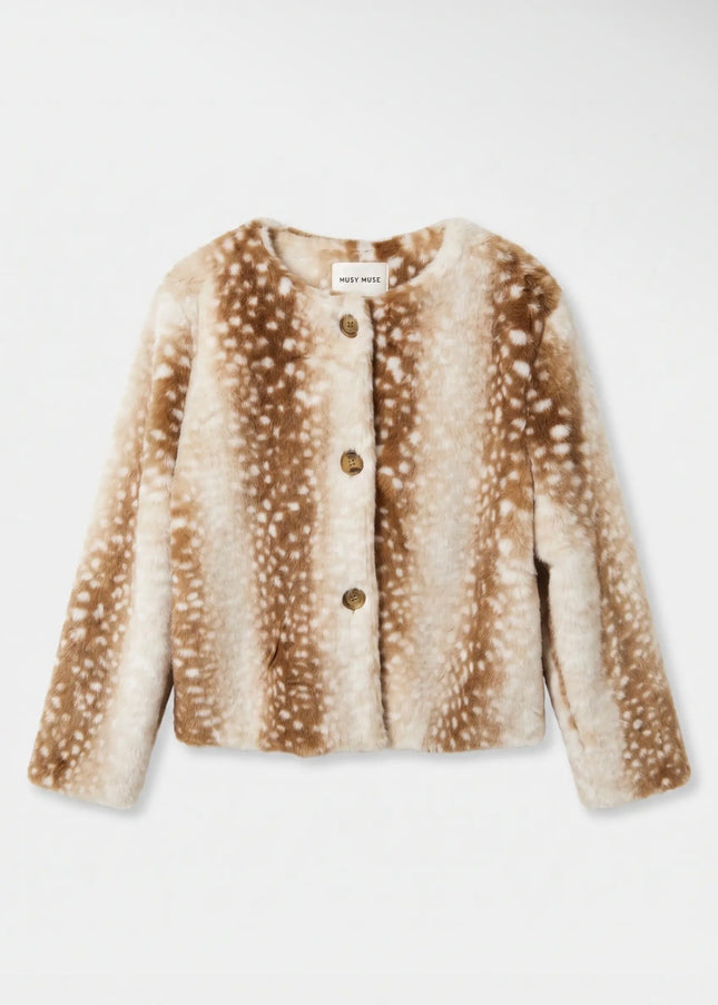 Bambi Fawn Print Fur Jacket - Beige
