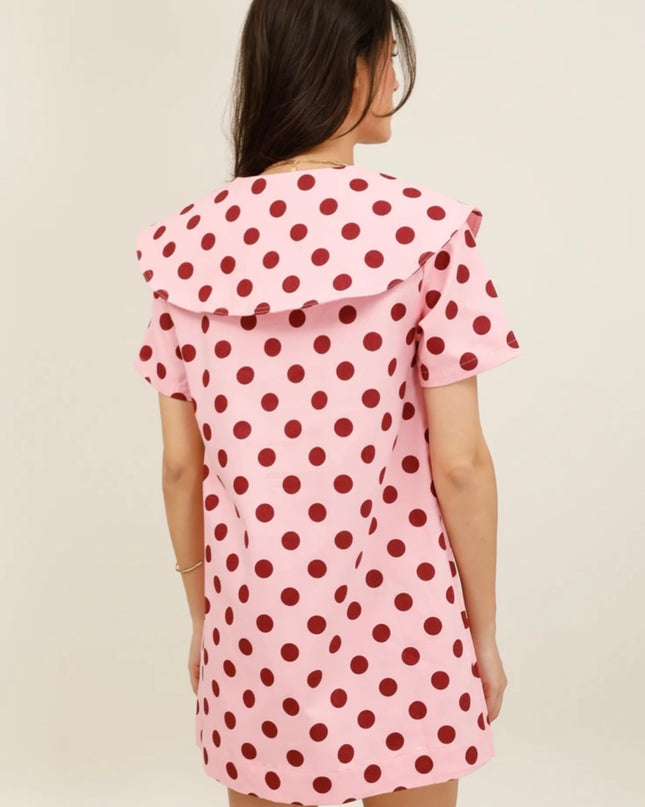 Lana Retro Polka Dot Sailor Dress - Pink