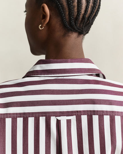 Relaxed Striped Poplin Shirt - Darkened Wine
