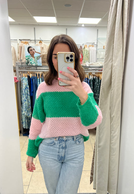 Compania Fantastica Cross Knit Sweater - Pink/Green