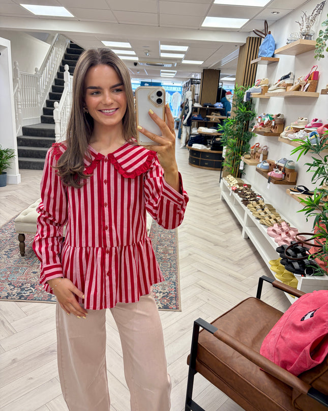 Junie Sailor Collar Stripe Blouse - Red