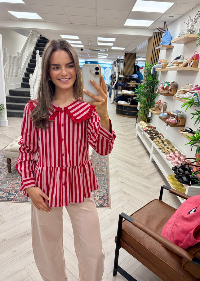 Junie Sailor Collar Stripe Blouse - Red