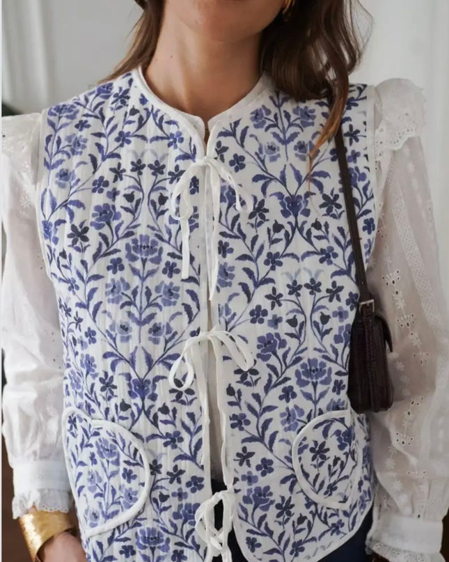 Lottie Quilted Vest - Blue Floral