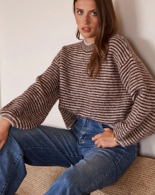Angelina Fine Breton Sweater - Brown