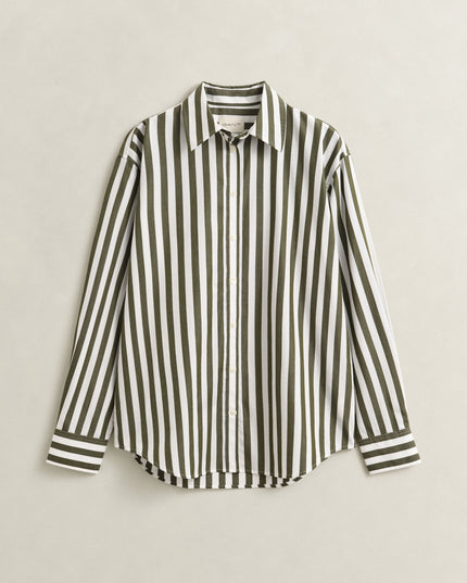Relaxed Striped Poplin Shirt - Country Green