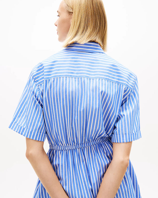 Stripe Relaxed Poplin Mini Shirt Dress - Empire Blue Stripe