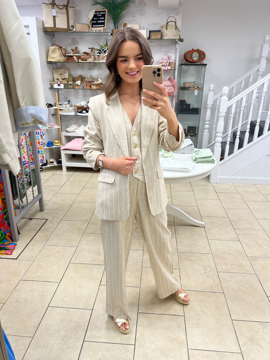 EsQualo - Linen Stripe Trousers - Sand