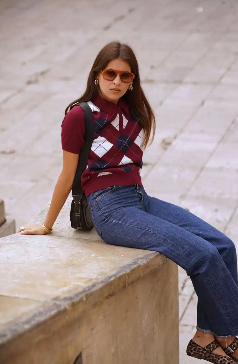 Sofía Plaid Sweater - Burgundy