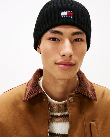 Heritage Logo Rib-Knit Beanie - Black