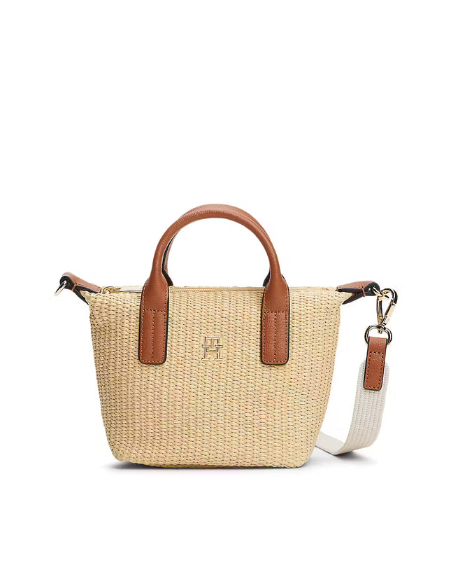 TH Monogram Crossbody Popette Micro Raffia Tote Bag