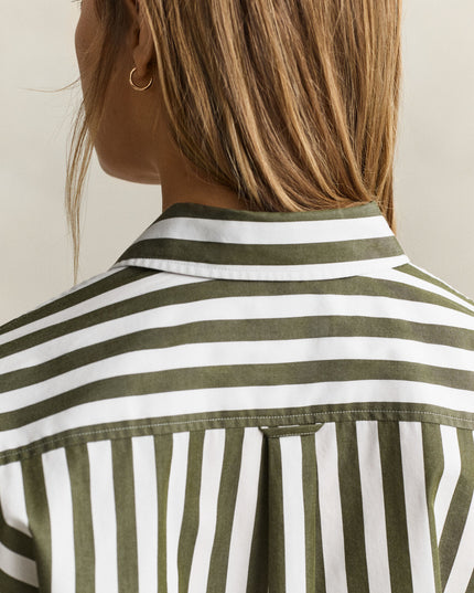 Relaxed Striped Poplin Shirt - Country Green