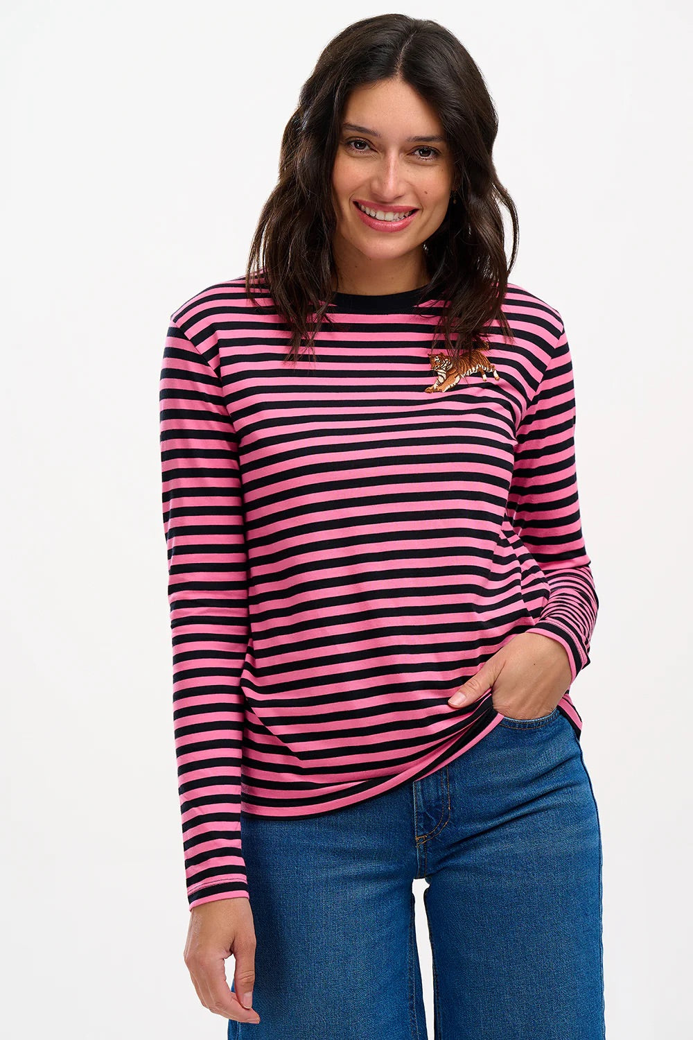 Sugarhill Brighton - Brunswick Jersey Top - Black/Pink, Leaping Tiger