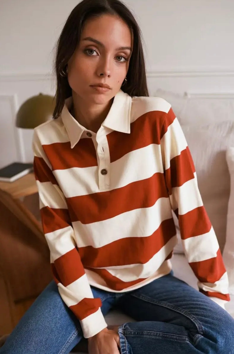 Amie Brick Red Rugby Shirt