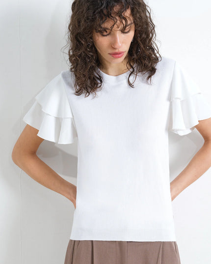 Aylaa Krista Mix Sleeve Top - Linen White