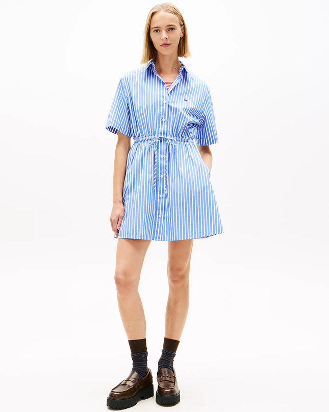 Stripe Relaxed Poplin Mini Shirt Dress - Empire Blue Stripe