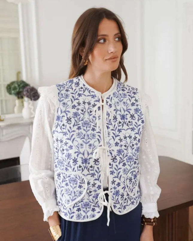 Lottie Quilted Vest - Blue Floral