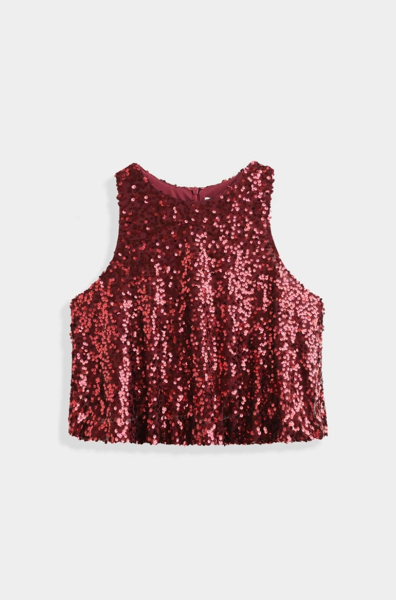 Gemma Sequin Tank Top - Burgundy