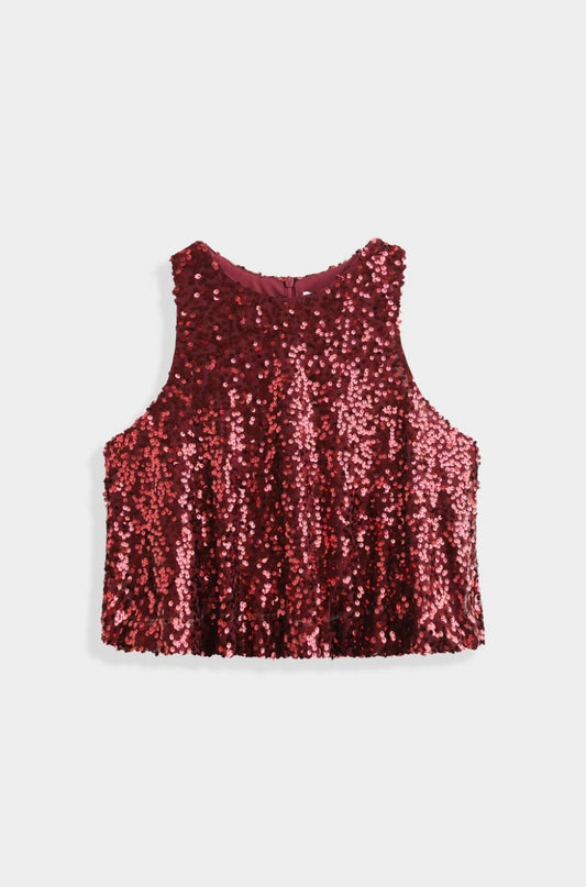 Gemma Sequin Tank Top - Burgundy