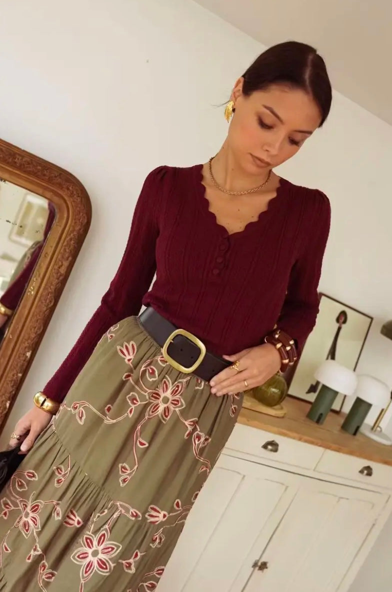 Allie Open Knit Top - Burgundy