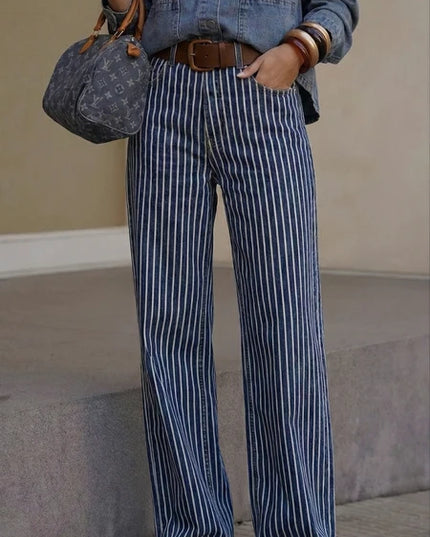 Jane Pinstripe Wide Leg Jean - Dark Denim
