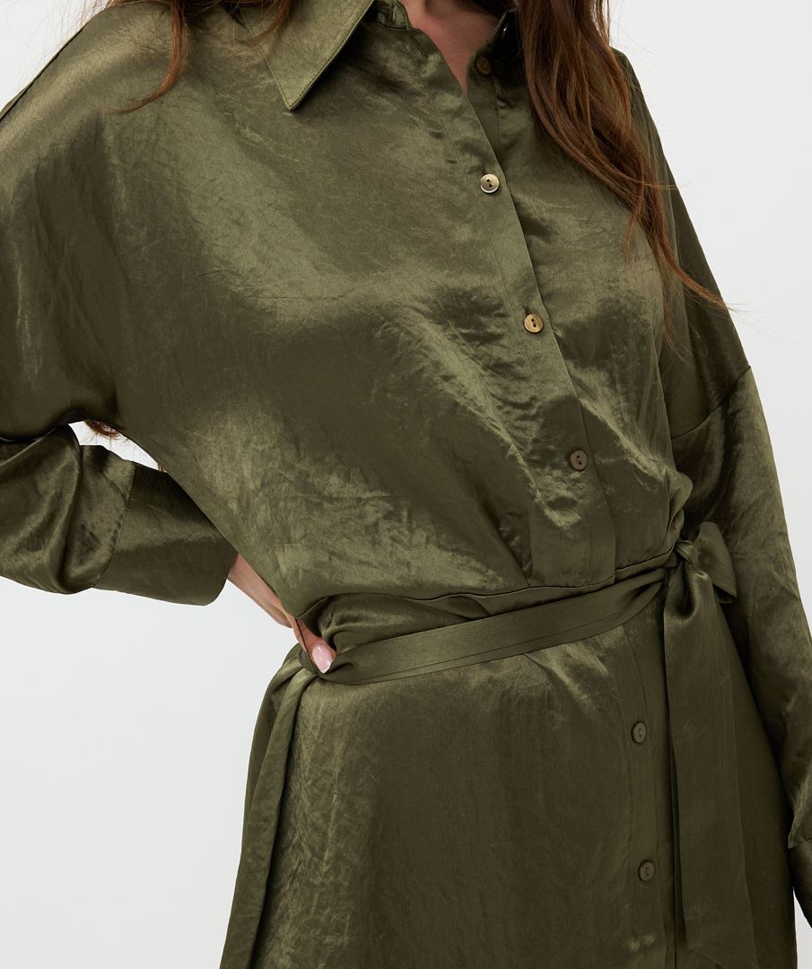 EsQualo - Crushed Satin Dress - Olive Green