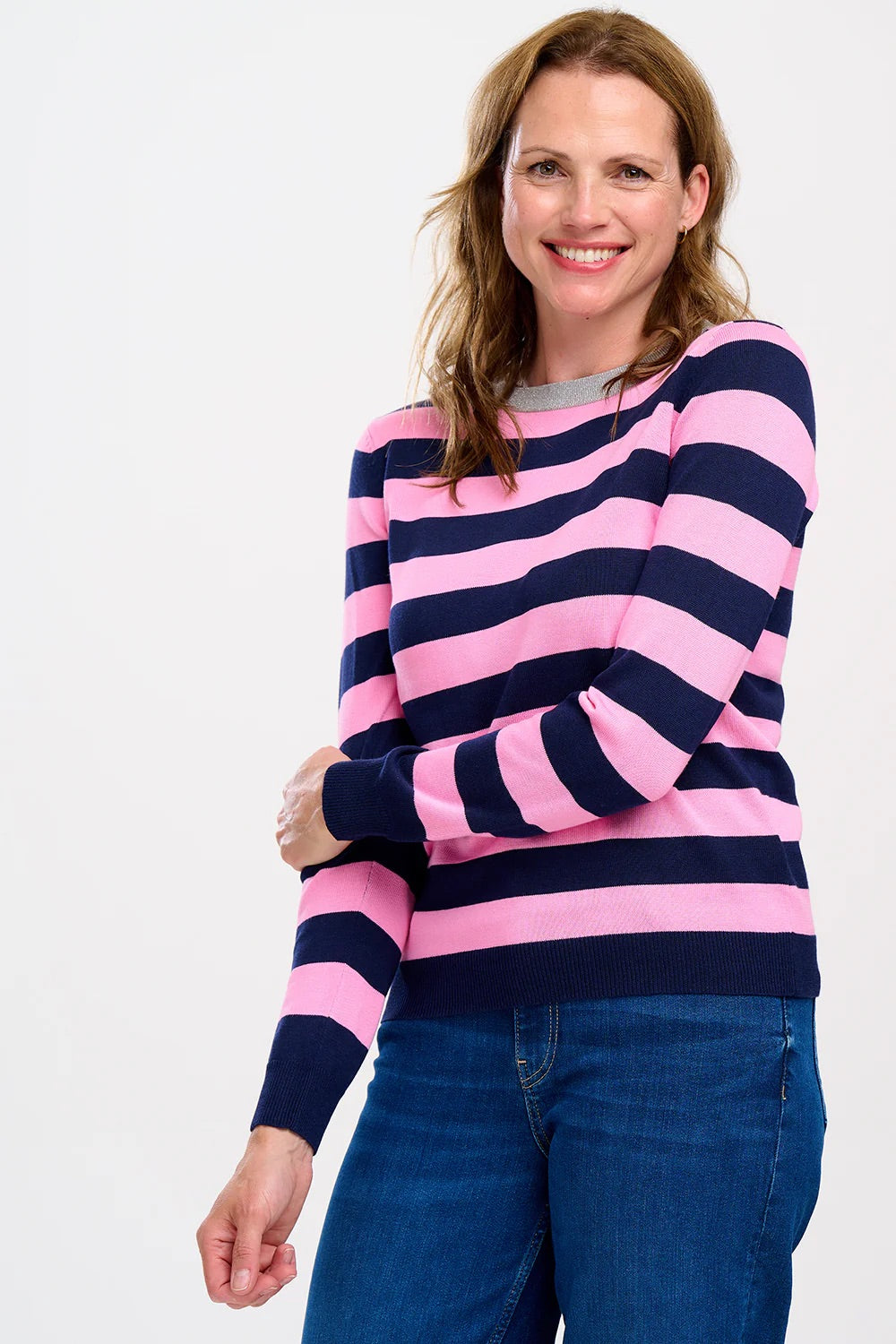 Sugarhill Brighton - Rowena Jumper - Navy/Pink, Silver Collar