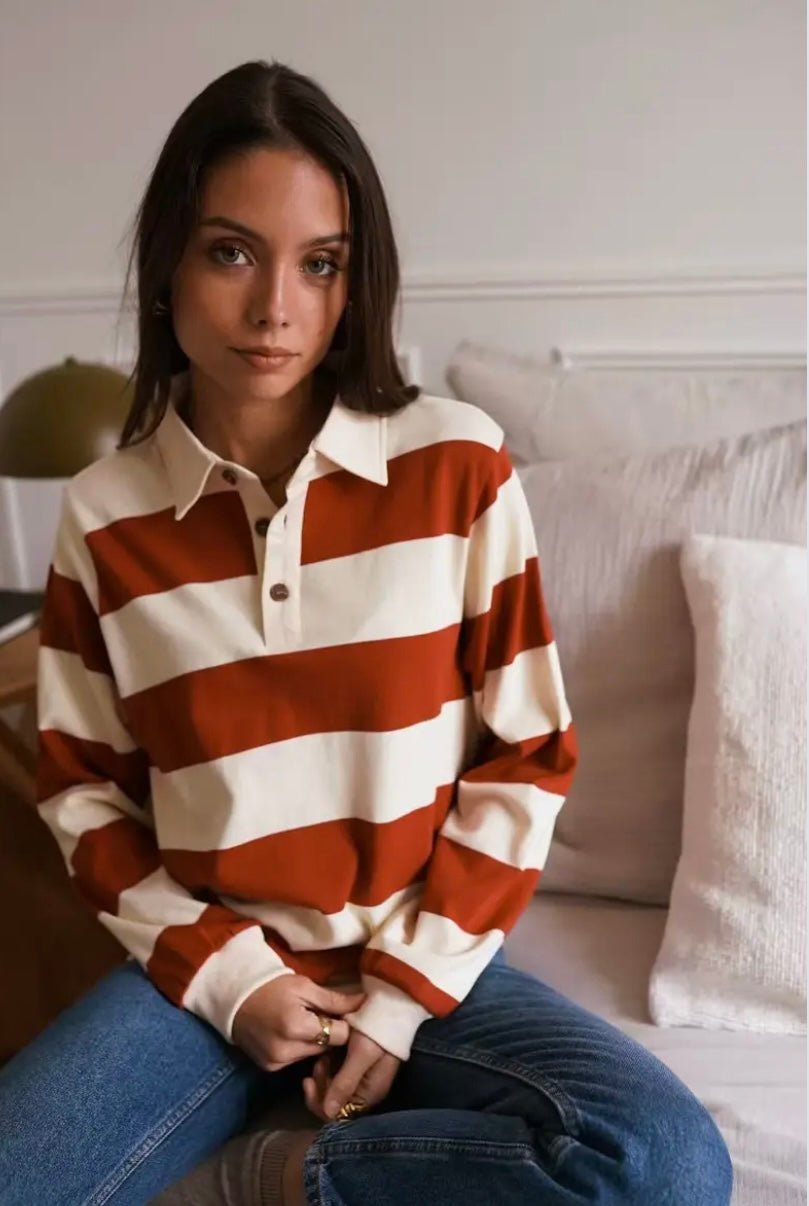 Amie Brick Red Rugby Shirt
