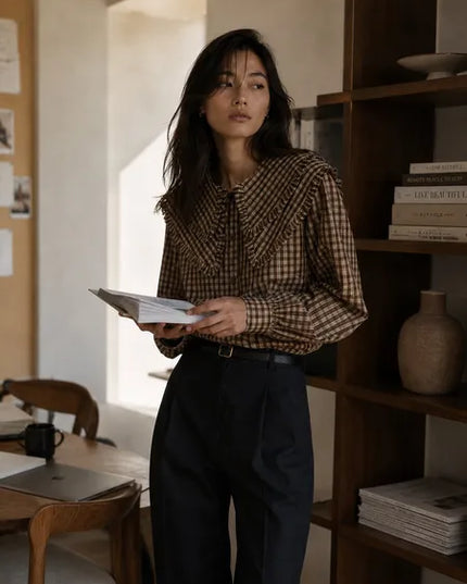 Maeve Checkered Blouse with Peter Pan Collar