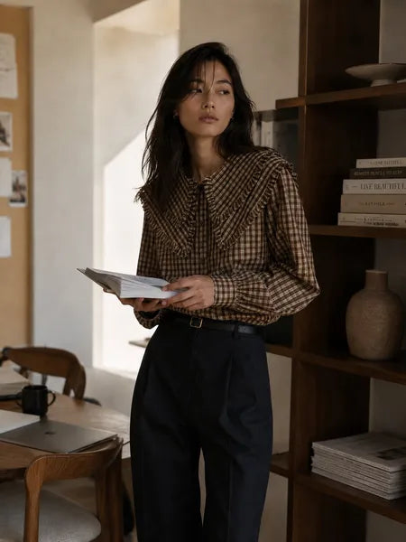 Maeve Checkered Blouse with Peter Pan Collar