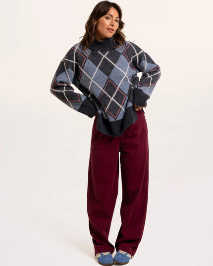 Helga Argyle Intarsia Knitted Jumper - Navy